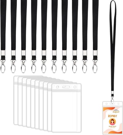 ID-kaarthouder met Lanyard - Badgehouders set - Veilig Opbergen - Transparant Materiaal - 10 Stuks - Zwart