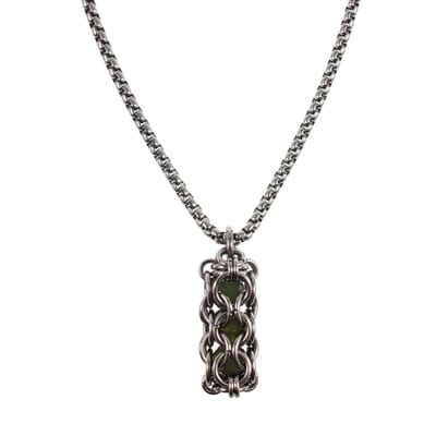 55cm x 3mm Jasseron-Ketting + Buis Hanger, Ketting met Hanger met Ondoorzichtige Olijfgroene Kristallen, RVS, Dames - Handgemaakt