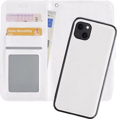 Hoes - 2 in 1 - Geschikt voor Apple iPhone 13 Mini - Met Uitneembare Hard Cover - Bookcase - Wallet Case - Met Pasjeshouder - Book Case - Uitneembaar - Pashouder - Kunstleer - Wit