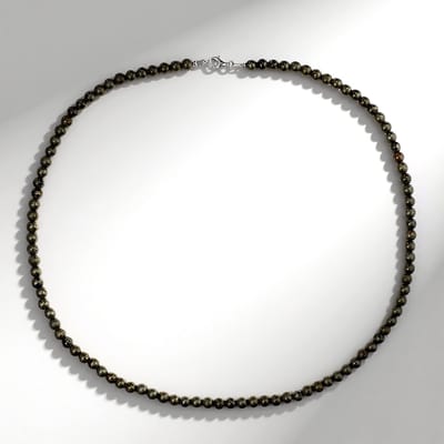 Cavill - 925 Sterling Zilveren Halsketting - Pyriet Ronde Kralen 231,269 ct - 60 cm - Elegante Handgemaakte Ketting met Metaalkleurige Glans