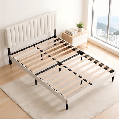 KUTAS Gestoffeerd Bed 140x200 cm - Tweepersoonsbed - Verticale Strepen Stijl - Opbergruimte Onder Het Bed - Met Lattenbodem - Stevig Metalen Bedframe - Anti Slip - Verstelbaar Hoofdeinde - Grijs