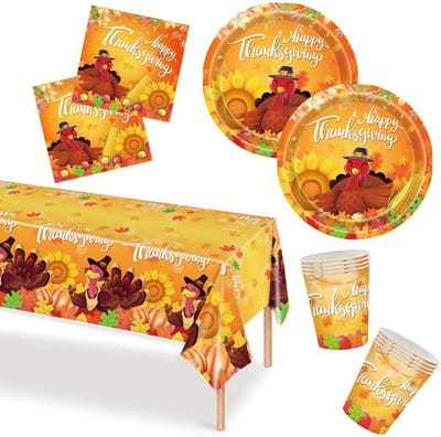 Cosensi - 53-Piece Thanksgiving Paper Dinnerware Set - Feestelijke Tafelset - Inclusief Tafelkleed - Perfect voor 16 Gasten - Ideaal voor Verjaarda...