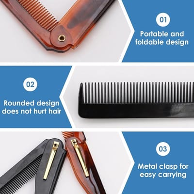 Set van 2 Opvouwbare Kammen voor Mannen, Ideaal voor Baardverzorging en Haarstyling, Compact en Draagbaar voor Reizen, Essentiële Accessoires voor Mannen
