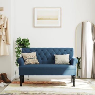 vidaXL - Bankje - met - rugleuning - 120x62x75,5 - cm - stof - blauw