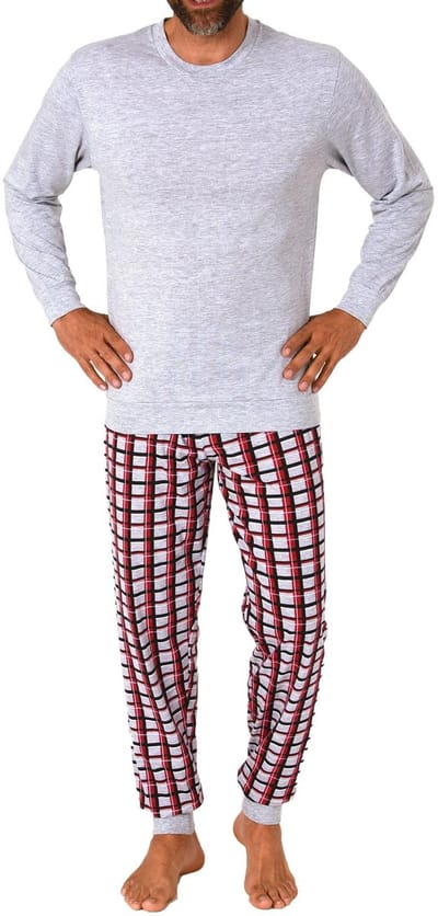 Normann herenpyjama met lange mouwen en geruite jersey broek