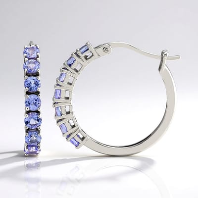 Cavill - 925 Sterling Zilver Oorbellen - 18K Goud Verguld - 1,73 ct Paarse Tanzaniet Rond - Elegante Oorringen Dames Tanzanië