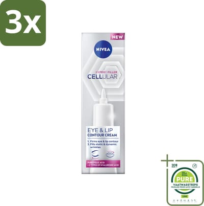 3 x NIVEA - Oogcrème - CELLular Expert Filler Anti-Veroudering - Voor ouder wordende huid - Met Hyaluronzuur & Puur Foliumzuur - 15 ml - Grootverpakking - NIVEA Oogcreme - Anti-rimpel Crème - Oogcontour Crème - Anti-aging - Fijne Lijntjes