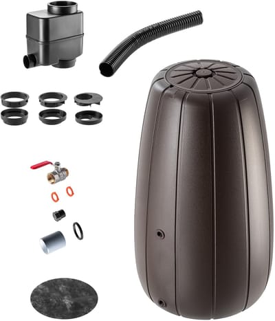 KADAX Regenton 200 liter, regenwatertank met regenverzamelaar en kraan, vorstbestendig, regenvat van kunststof, regenwatertank voor tuin (mokka)