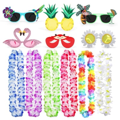 Dailygoods- Zonnebril - 6 Stuks Partybrillen - Hawaïaanse Feestbrillen - Bloemenkettingen - Tropische Stijl - Lichtgewicht Materiaal - Feestbril
