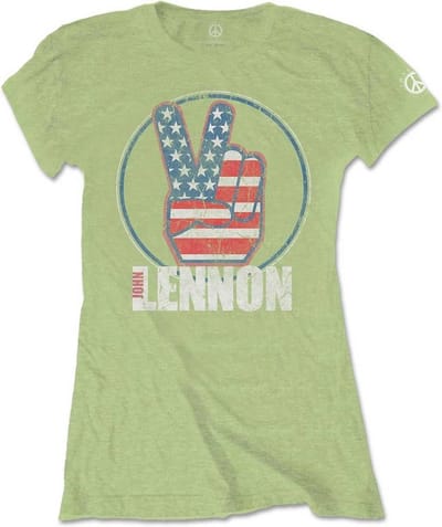 John Lennon - Peace Fingers US Flag Dames T-shirt - S - Groen