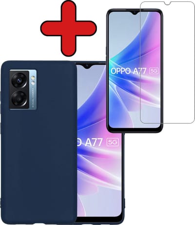 Hoesje - Met Screenprotector - Geschikt voor OPPO A77 - Sterk & Shockproof - Telefoon Hoes - Back Cover - Siliconen Case - Telefoonhoes - Donkerblauw