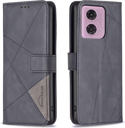 BINFEN Hoesje - Geschikt voor Motorola Moto G34 Hoesje - BINFEN Geometric Book Case - Zwart