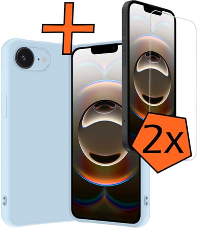 Hoes - Met 2x Screenprotector - Geschikt voor Apple iPhone 16e - Sterk & Shockproof - Back Cover - Siliconen Case - Telefoon Hoes - Lichtblauw