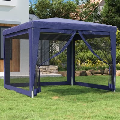vidaXL - Partytent - met - 4 - mesh - zijwanden - 3x3 - m - HDPE - blauw
