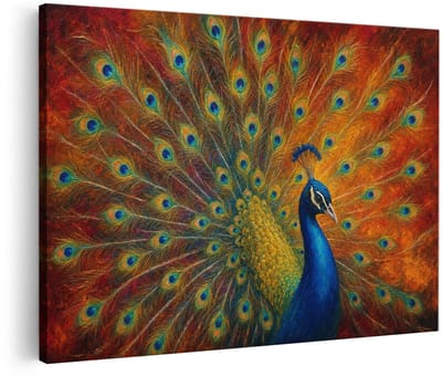 Artaza Canvas Schilderij Pauw Met Waaierstaart - Dieren - Kunst - 60x40 cm - Wanddecoratie Woonkamer - Schilderijen - Muurdecoratie