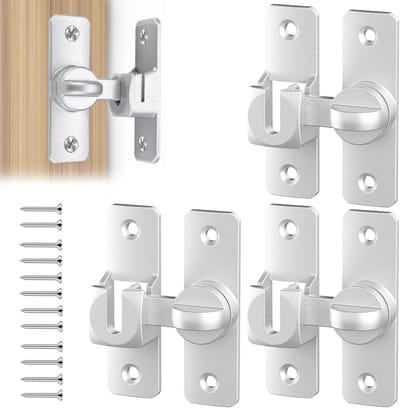 3 paar schuifdeursloten met 90°/180° vergrendeling, aluminiumlegering, extra beveiliging voor huisdeuren, ramen en kasten, inclusief 12 schroeven, zilverkleurig, duurzame deurvergrendeling voor optimale veiligheid