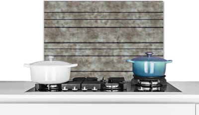 Spatscherm keuken 60x40 cm - Kookplaat achterwand Retro - Plank - Patronen - Muurbeschermer - Spatwand fornuis - Hoogwaardig aluminium