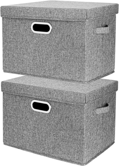 Grote Opbergdozen met Deksel, Vouwbaar en Wasbaar, Set van 2, 44x30x29cm, Grijs, Ideaal voor Organisatie en Opslag