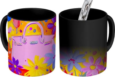 Magische Mok - Foto op Warmte Mokken - Koffiemok - Tas - Roze - Bloemen - Magic Mok - Beker - 350 ML - Theemok