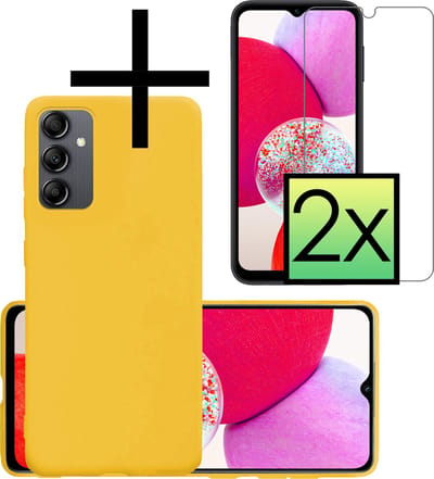 Hoesje - Met 2x Screenprotector - Geschikt voor Samsung Galaxy A14 - Sterk & Shockproof - Back Cover - Siliconen Case - Telefoon Hoes - Geel