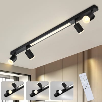 NETTLIFE Opbouwspot LED - 38W - rechthoekig - 3000K-6500K Dimbaar - zwart - 4-Lichts - 350° draaibar Plafondspot - met Afstandsbediening - Moderne Plafondlamp - voor Woonkamer | Hal | Keuken - L 110cm