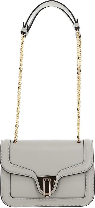 COCCINELLE Leren Schoudertas Avondtas Marvin Twist Handbag Gelso Lichtgrijs