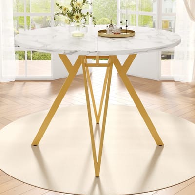 MODENUIT Eettafel - Ronde Tafel Voor 4 Personen - Voor Eetkamer En Woonkamer - MDF En Metaal - 100x100x76 Cm - Goud