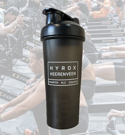 Hyrox fles - Hyrox cadeau - Hyrox logo met naam en locatie - shakebeker - shaker - gepersonaliseerd - sportbeker - cadeau voor sporter - fitness cadeau