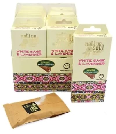 Native Soul - witte salie lavendel - wierook - backflow - wierookkegel - 12 stuks