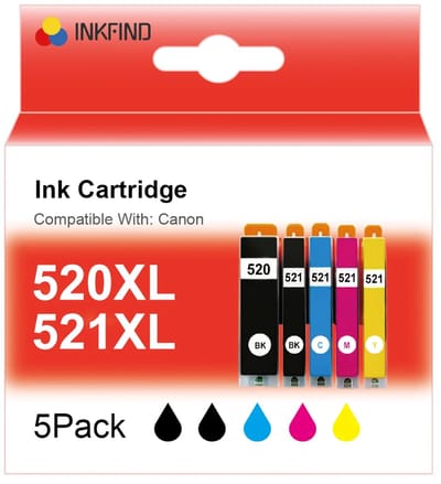 INKFIND PGI520XL CLI521XL inkt cartridge Geschikt voor Canon PGI-520XL Canon CLI-521XL CanonPGI520 CanonCLI521 van 5 stuks multipack voor Canon Pixma IP3600, IP4600, IP4700, MP540, MP5410, MP550, MP560, MP620, MP630, MP640, MP980, MP990, MX860, MX870