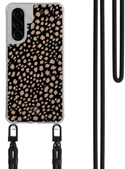 Hoesje met koord geschikt voor Samsung Galaxy A26 - Savannah spots - Inclusief Zwart koord - Crossbody beschermhoes - Transparant, Zwart, Bruin - Mooie Telefoonhoesjes