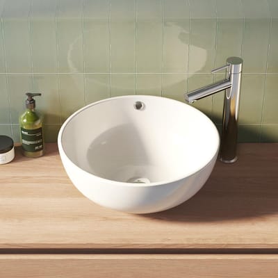 Brauer Sky Waskom - Rond - 43 cm - met Overloop - Keramiek - Hoogglans - Wit