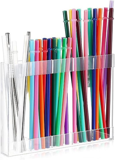 Opbergdoos Rietjes - Rietjeshouder Acryl - Keuken Organiseren - Gelaagde Hoogte Verstelbaar - 24.13 cm Lengte - Transparant