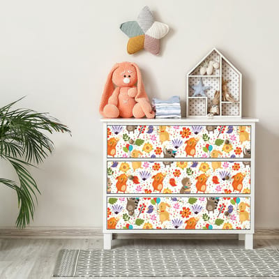 Sticker voor kindermeubels met dieren in een weiland, 40 x 60 cm