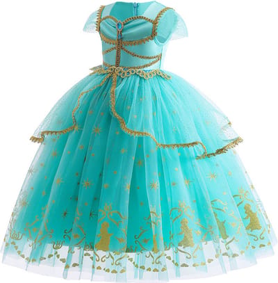 Prinsessendroom - Deluxe Jasmine jurk met haarketting - 92/98 (2/3 jaar) - Prinsessenjurk - Verkleed kleding - Feestjurk