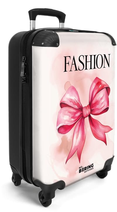 NoBoringSuitcases.com® - Handbagage koffer lichtgewicht - Reiskoffer trolley - Fashion - Crèmekleur met roze strik - Reis rolkoffer met wieltjes - Cabin koffertje klein - Carryon valies - Harde bagagekoffer - Past binnen 55x40x20 en 55x35x25