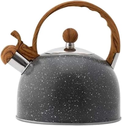 Waterketel - Theeketel Fluitketel - Thee Zetten - Met Houtnerf Handvat - 2.5L Inhoud - Zwart