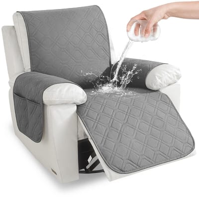 Stoelbescherming Waterdicht 1-Zits, Stoelbeschermer Antislip Afneembaar, Relaxstoelbeschermer Huisdiervriendelijk, Stoelhoes Voor Tv-Stoelen Met 2 Zakken, Lichtgrijs