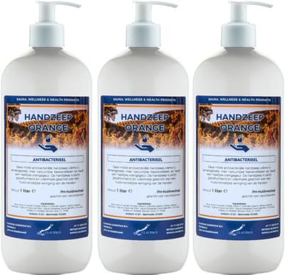 Handzeep Orange 1 liter - set van 3 stuks - met gratis pomp - Voordeelverpakking