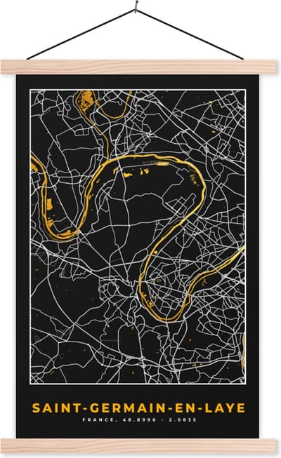 Posterhanger incl. Poster 40x60 cm - Schoolplaat - Kaart - Plattegrond - Frankrijk - Saint-Germain-en-Laye - Stadskaart - Textielposter - Blanke latten - Stadskaart