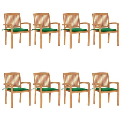 vidaXL - Tuinstoelen - stapelbaar - 8 - st - met - kussens - massief - teakhout