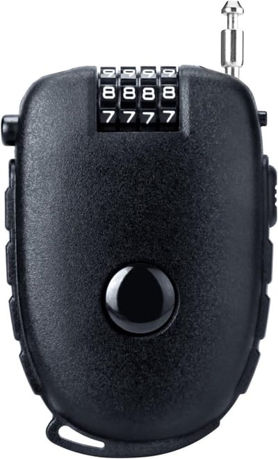 Motorhelmslot – 4-cijferige combinatie – Uitschuifbaar kabelslot – Compact multifunctioneel veiligheidsslot – Geschikt voor reizen, snowboard, fiets, bagage, rugzak, scooter, koffer, ski's – Zwart