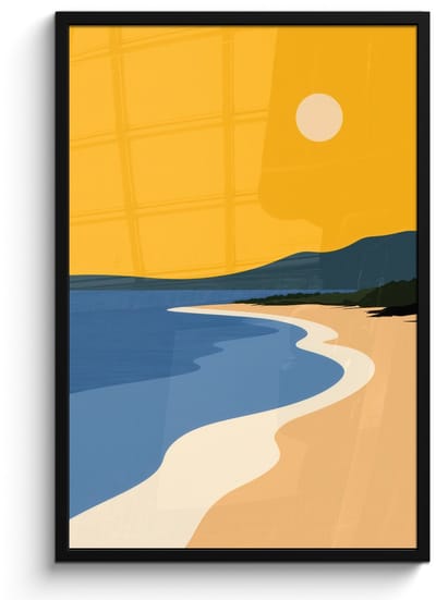 Poster in lijst - Fotolijst 60x90 cm - Posters - Kustlijn - Oranje lucht - Begroeiing - Posterlijst zwart - Decoratie - Wanddecoratie woonkamer - Muurdecoratie slaapkamer