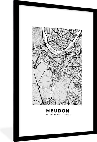 Fotolijst incl. Poster - Plattegrond - Meudon - Stadskaart - Kaart - Frankrijk - 60x90 cm - Posterlijst