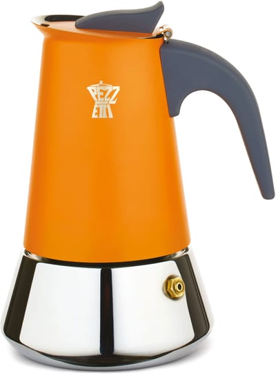 Italiaanse cafetière - PEZZETTI - STEELEXPRESS - Roestvrij staal - 2 kopjes 85 ml - Alle warmtebronnen inclusief inductie - Oranje