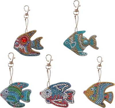 Diamond Painting Sleutelhanger - Dubbelzijdig - 5 x sleutelhanger - Dieren - Vis - Volwassenen - Hobby - Kinderen - volledig pakket - Kinderfeestje - Maak je eigen sleutelhanger - Hanger voor aan je tas
