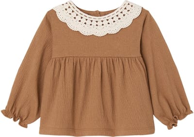 Vertbaudet T-shirt baby van gekreukte jersey met gehaakte kraag