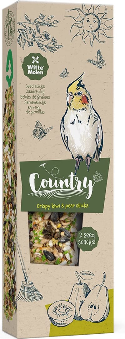 Witte Molen - Vogelsnack - Vogel - Country Zaadsticks Gr Parkiet Kiwi & Peer 140g - 2st