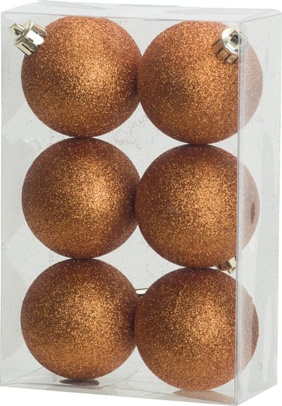 Cosy & Trendy Kerstballen - 6x st - oranje - glitters - D8 cm - kunststof - kerstversiering