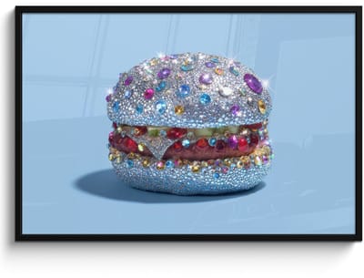 Poster in lijst - Fotolijst 120x80 cm - Posters - Glitters - Hamburger - Blauw - Posterlijst zwart - Decoratie - Wanddecoratie woonkamer - Muurdecoratie slaapkamer